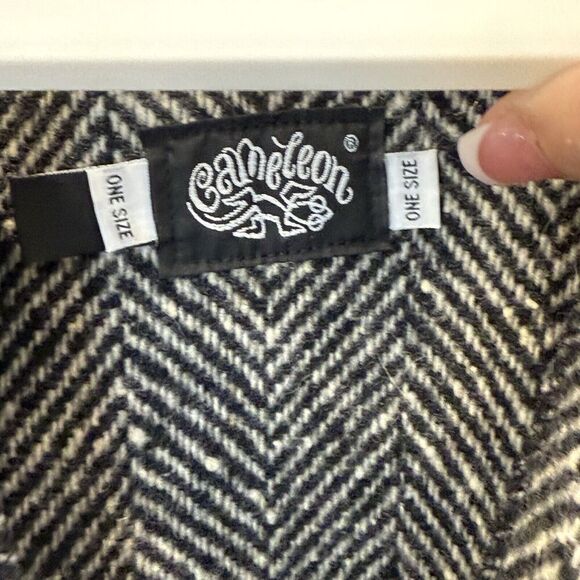 Vintage Chameleon Herringbone Patchwork Wool Cape Poncho One Size - Picture 4 of 5